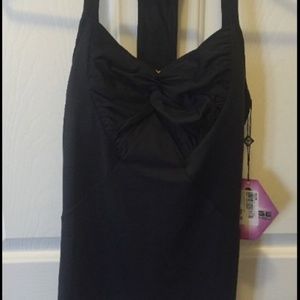 Adedge Performance Black Front Twist Tank Top - S